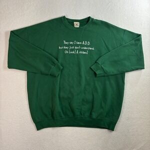 Vintage Lee Crewneck Sweatshirt Mens 2XL Green ADD Chicken Humor Pullover Boxy